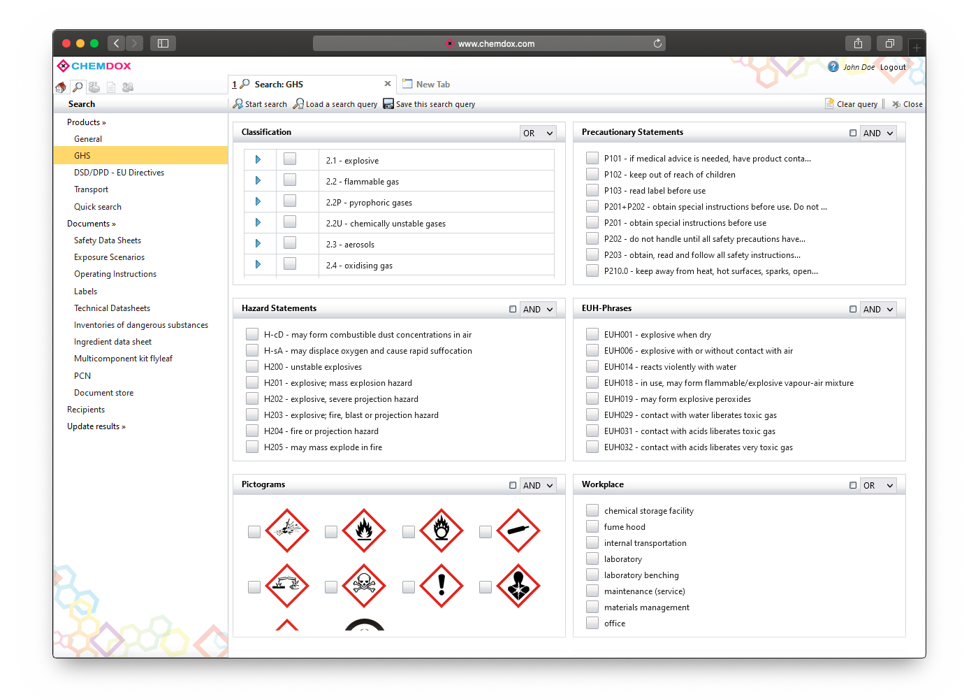 Search the database by specific safety-relevant information